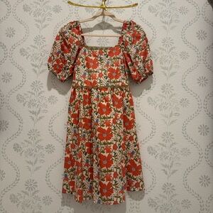 NWOT GiGiO Orange/Coral floral Rick Rack trimmed dress